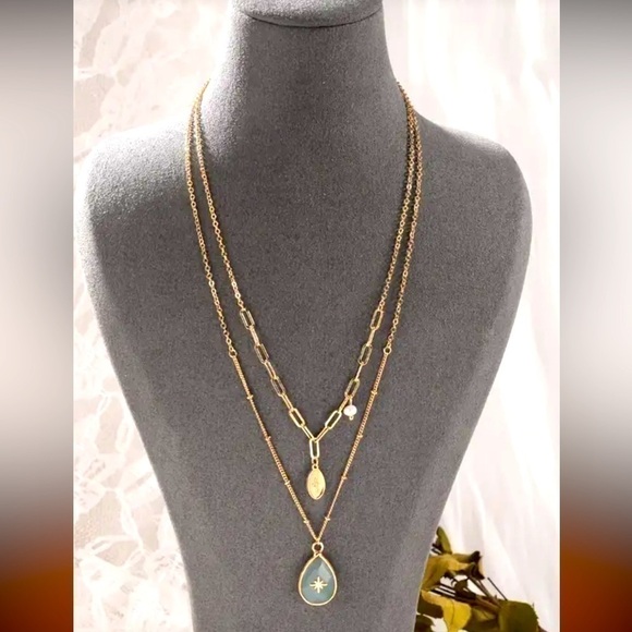 Set of 2 14K Gold Plated Natural stone Boho Chic Necklaces - Picture 2 of 4
